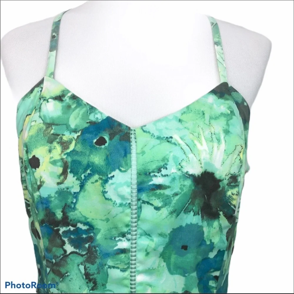 Candie's V neck side zip racer back green and blue floral print sundress